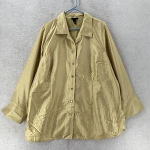 Lane Bryant Blouse Womens 22/24 Metallic Gold Long Sleeve Button Career Holidays